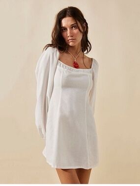 Free People Forget Me Not Ruched Long Sleeve Mini Dress, White XS